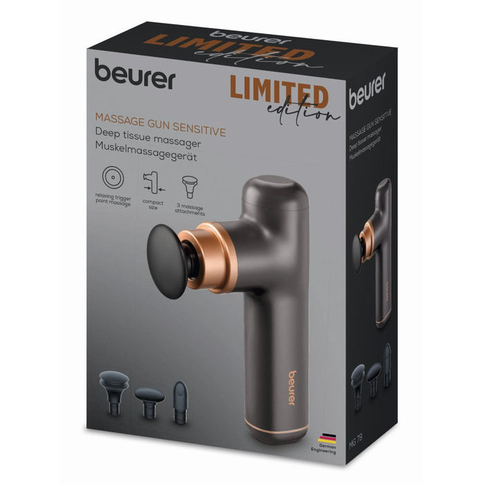 Beurer MG 79 Travel Massage Gun: Powerful Trigger-Point Massage for All Muscle Groups, Ideal for Sensitive Areas: Black & Bronze