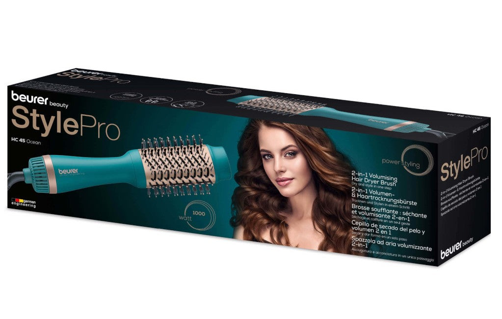 Beurer 2-in-1 Volumising Hair Dryer Brush in XXL Size for Ultra Volume & Style: HC 45 in Ocean Blue