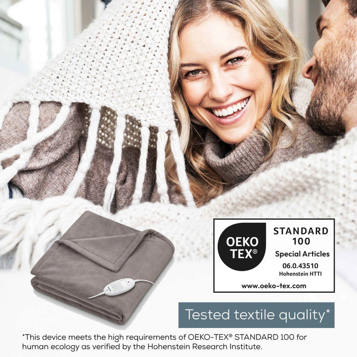 Beurer HD 75 Electric Blanket: Portable Heated Throw for Sofa, Bed or Study | 180x130cm | Taupe