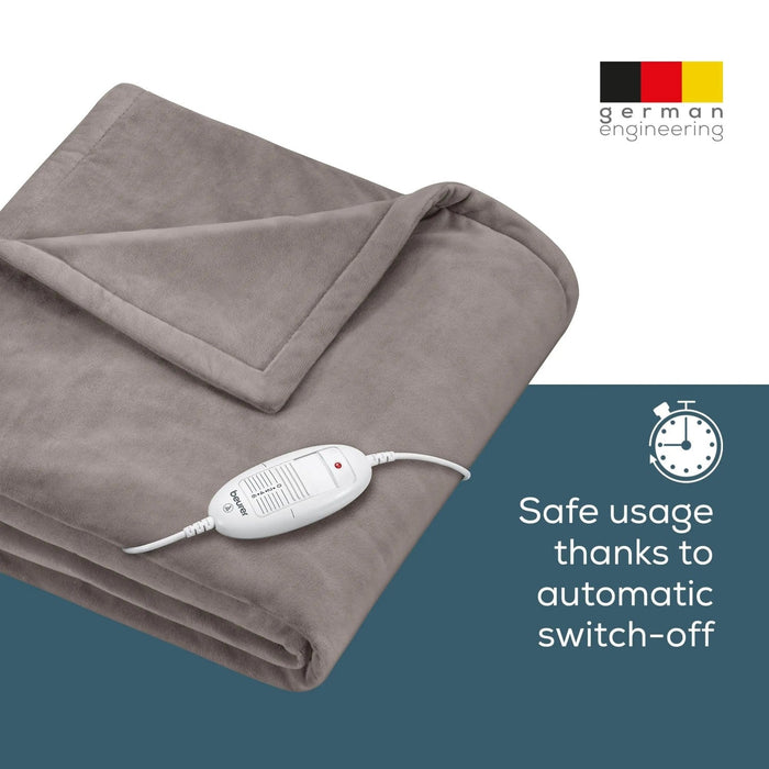 Beurer HD 75 Electric Blanket: Portable Heated Throw for Sofa, Bed or Study | 180x130cm | Taupe