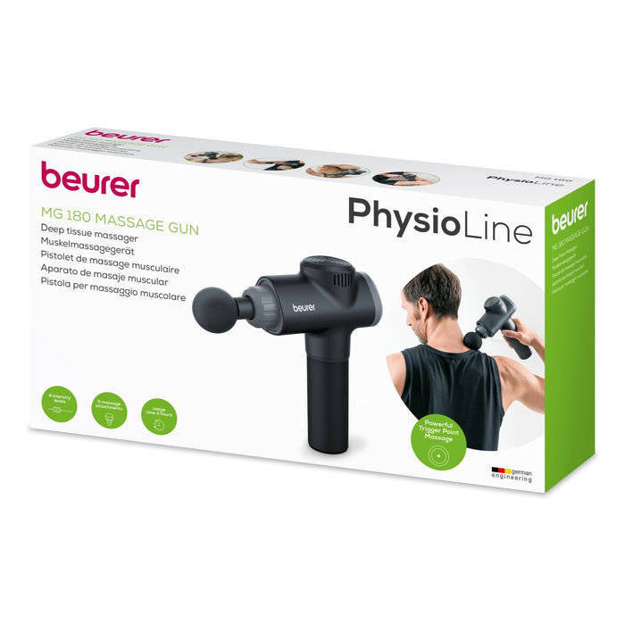 Beurer MG 180 Rechargeable Massage Gun with 6 Attachments: Targeted Deep-Tissue Muscle Massager