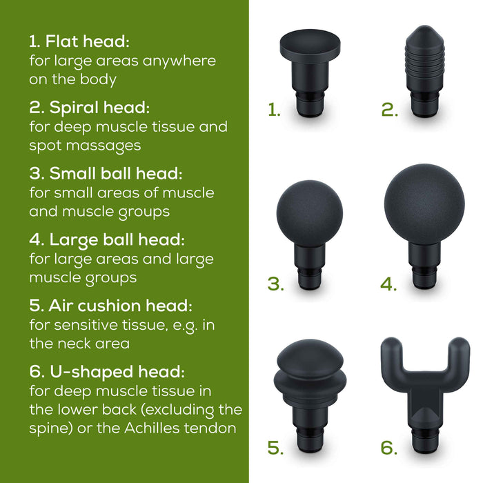 Beurer MG 180 Rechargeable Massage Gun with 6 Attachments: Targeted Deep-Tissue Muscle Massager