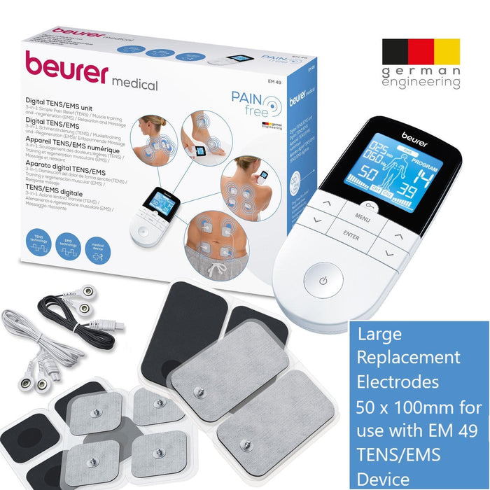 Beurer Replacement Self-Adhesive Electrodes 5x10cm (Large) for use with EM 49, EM 80, and EM 95 TENS/EMS Devices | Set of 4