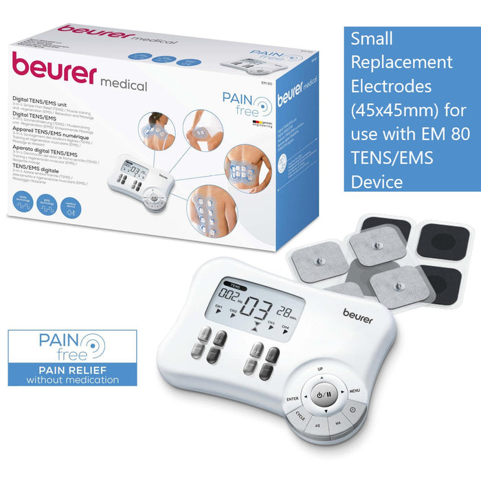 Beurer Replacement Self-Adhesive Electrodes 45x45mm (Small) for use with EM 49, EM 80, and EM 95 TENS/EMS Devices | Set of 8