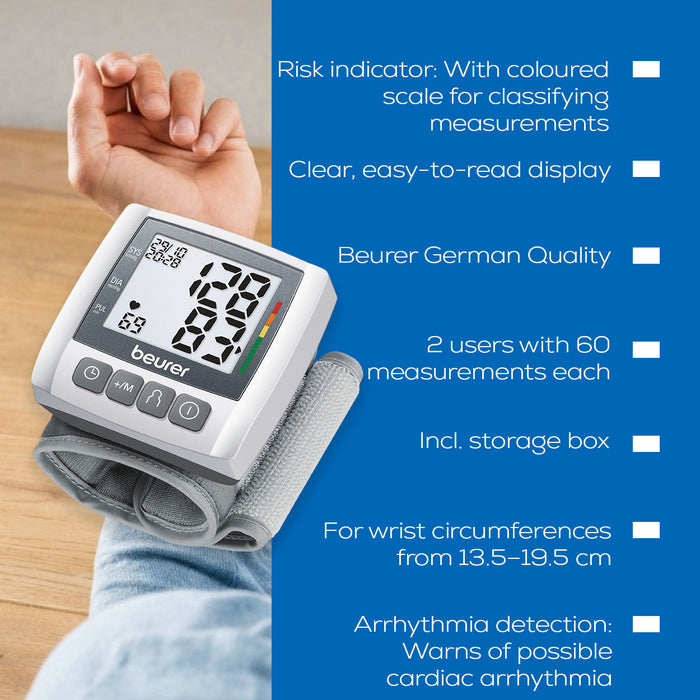 Beurer Germany Wrist Blood Pressure Monitor with Arrhythmia Detection & Risk Indicator BC 30