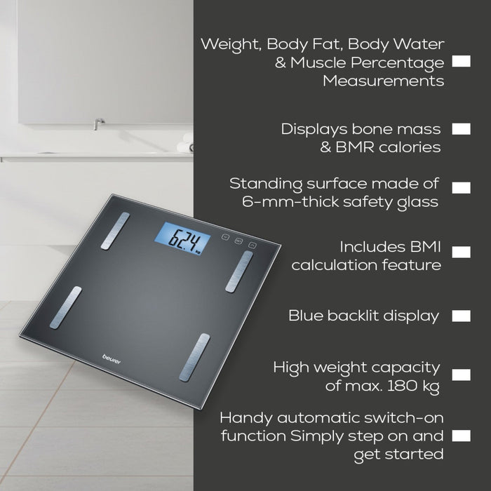 Beurer Germany Diagnostic Scale | Body Fat Bathroom Scale, BMI, Muscle BF 180
