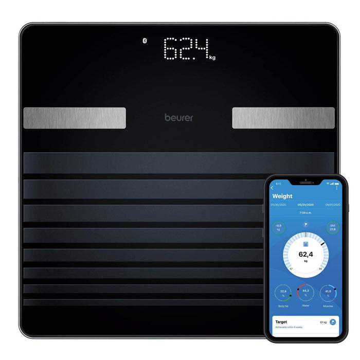 Beurer BF 451 Diagnostic Bathroom Scale | Bluetooth App | Weight, BMI, Body Fat, Water, Muscle, Bone & More