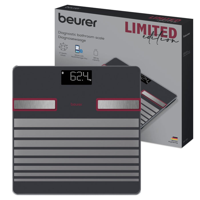 Beurer BF 451 LE25 Diagnostic Bathroom Scale | Bluetooth & App | Weight, BMI, Body Fat, Water, Muscle, Bone & More