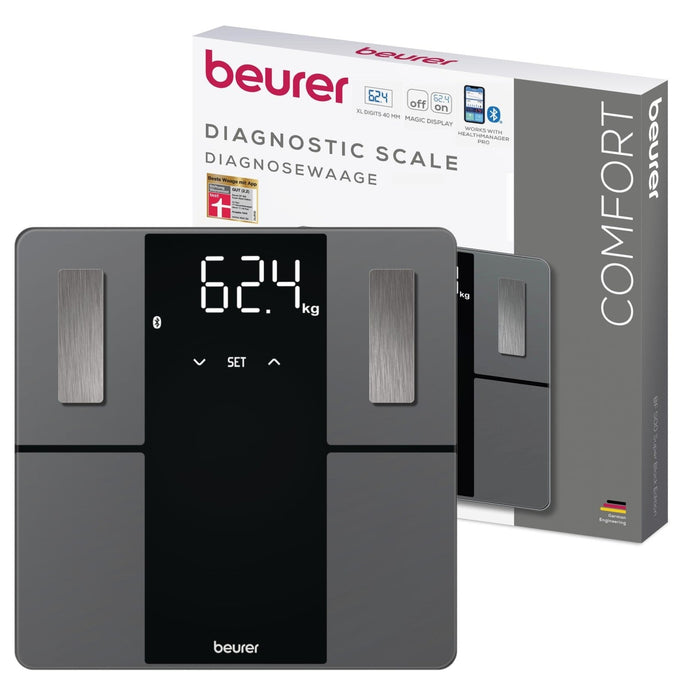 Beurer BF 500 Diagnostic Digital Scale | BMI Scale | Body Fat Scale with Bluetooth & App in Super Black