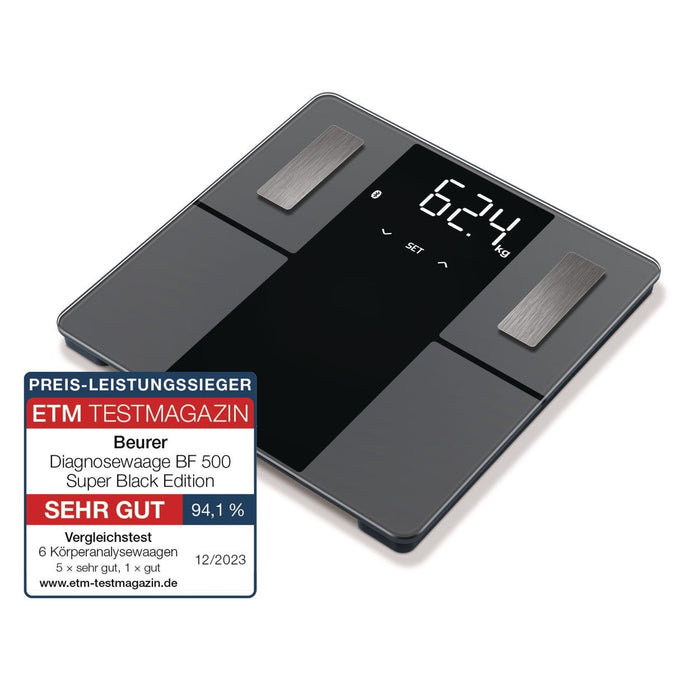 Beurer BF 500 Diagnostic Digital Scale | BMI Scale | Body Fat Scale with Bluetooth & App in Super Black