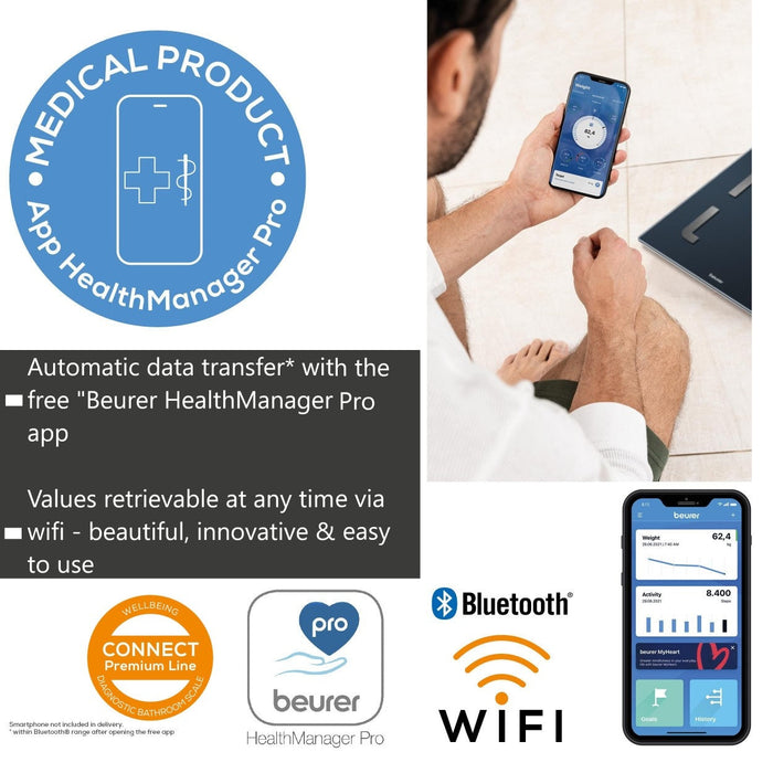 Beurer Diagnostic Scale BF 880 WIFI + App | BMI, Body Fat, Muscle Ratio, Weight & More