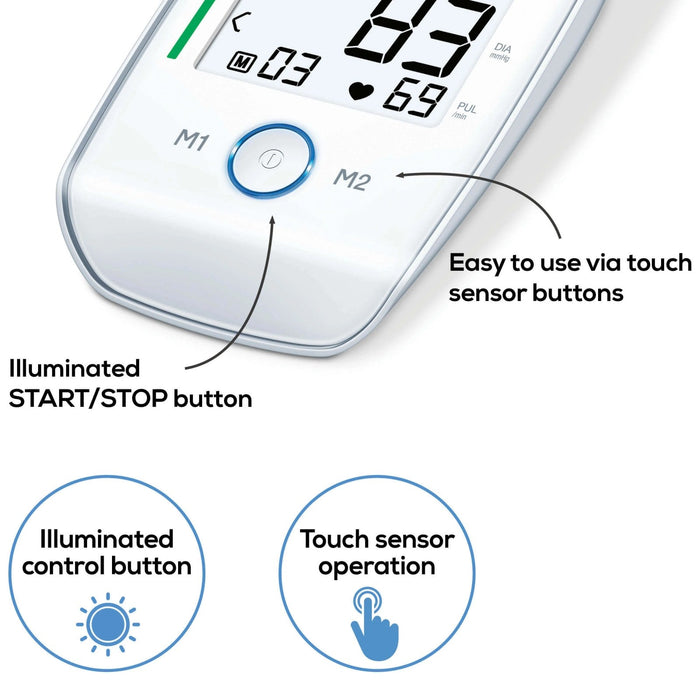 Beurer Germany BM 45 Upper Arm Blood Pressure Monitor | XL Illuminated Display | Touch Sensor Buttons