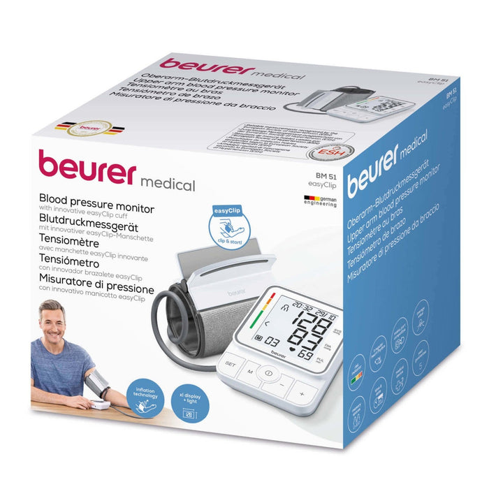 Beurer Germany BM 51 Upper Arm Blood Pressure Monitor | EasyClip Cuff & XL Display
