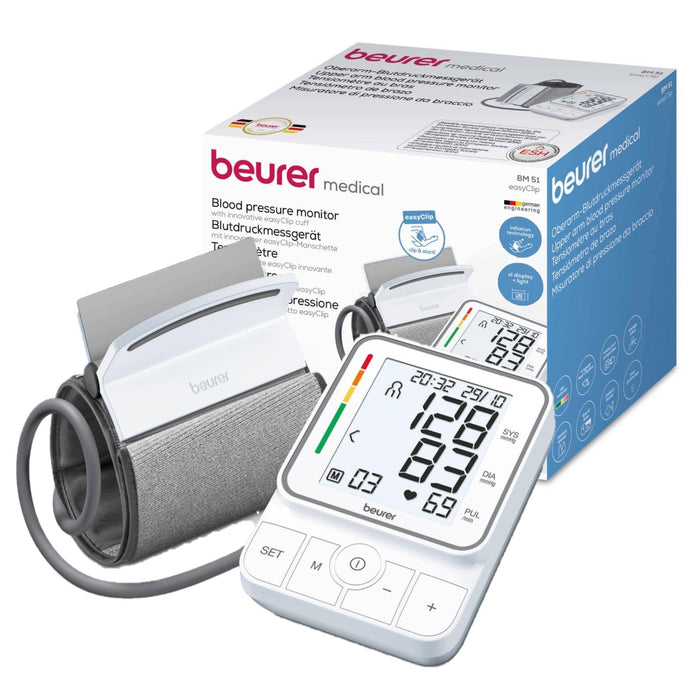 Beurer Germany BM 51 Upper Arm Blood Pressure Monitor | EasyClip Cuff & XL Display