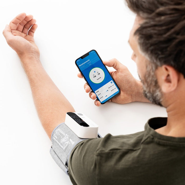 Beurer Germany Blood Pressure Monitor with Integrated Upper Arm Cuff 22-42cm | USB Rechargeable | Bluetooth Enabled with App | Arrhythmia Detection | BM 59