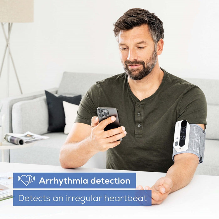 Beurer Germany Blood Pressure Monitor with Integrated Upper Arm Cuff 22-42cm | USB Rechargeable | Bluetooth Enabled with App | Arrhythmia Detection | BM 59
