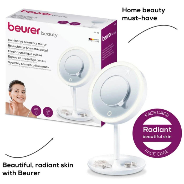 Beurer BS 45 Illuminated Cosmetic Mirror / Makeup Mirror with LED Lights & Trinket Tray