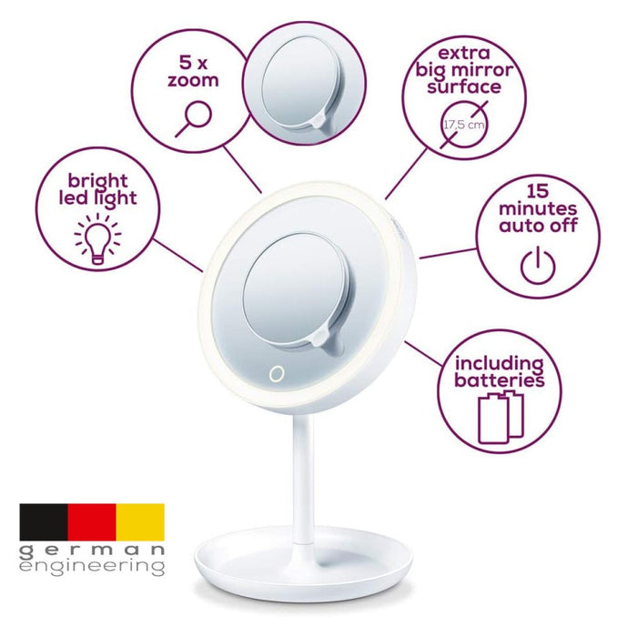 Beurer BS 45 Illuminated Cosmetic Mirror / Makeup Mirror with LED Lights & Trinket Tray