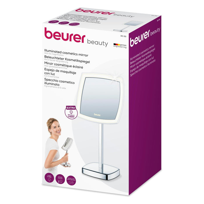 Beurer Germany LED Cosmetic Mirror | 5X Magnification. Bright Adjustable LED Light | BS 99