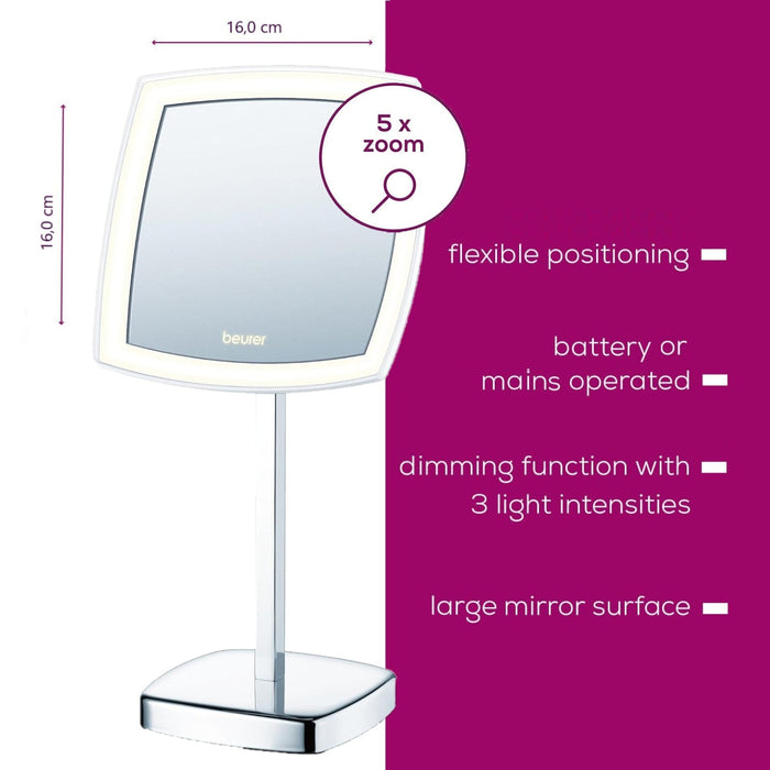 Beurer Germany BS 99 LED Cosmetic Mirror | 5X Magnification. Bright Adjustable LED Light | Precise Makeup & Grooming