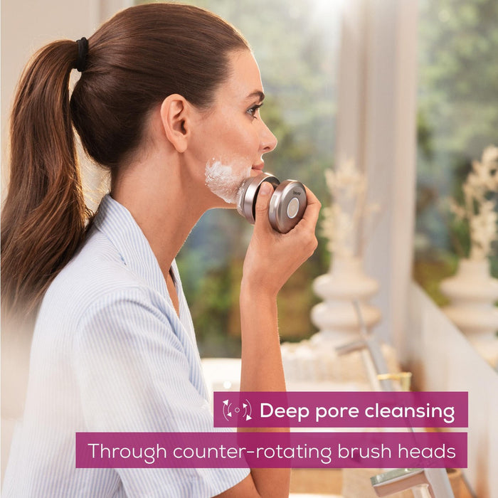 Beurer FC 59 Facial Cleansing Brush | Dual-Rotation | Deep Cleansing | Rechargeable | Waterproof | 3 Brush Types