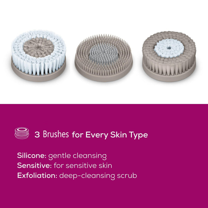 Beurer FC 59 Facial Cleansing Brush | Dual-Rotation | Deep Cleansing | Rechargeable | Waterproof | 3 Brush Types
