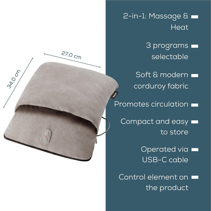 Beurer FM 28 2-in-1 Foot Massager & Foot Warmer | Vibration, Heat or Vibration & Heat Options | USB-C Mains Powered