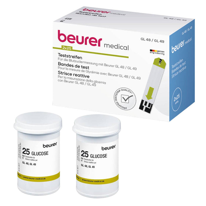 Beurer Germany GL 48 & GL 49 Blood Glucose Meter Test Strips, 2 x 25 Strips