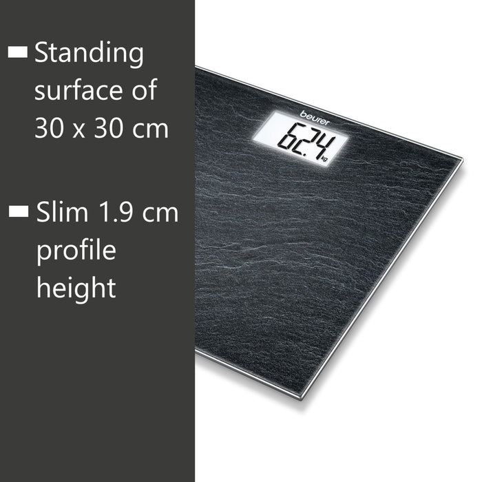 Beurer GS 203 Personal Bathroom Scale | Slate Print on Safety Glass | 150kg Weight Capacity
