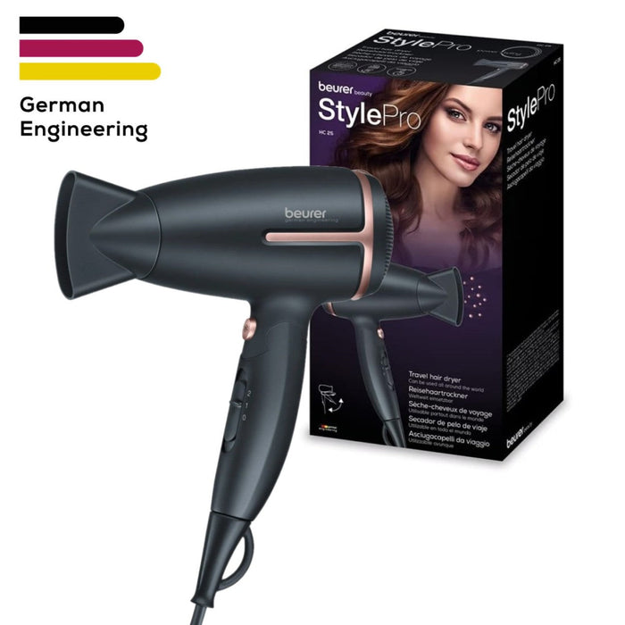 Beurer HC 25 Travel Hair Dryer | World Travel Voltage Switchover | Foldable | 1600 W Drying