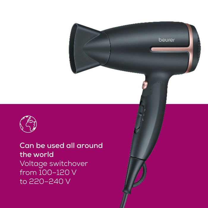 Beurer HC 25 Travel Hair Dryer | World Travel Voltage Switchover | Foldable | 1600 W Drying