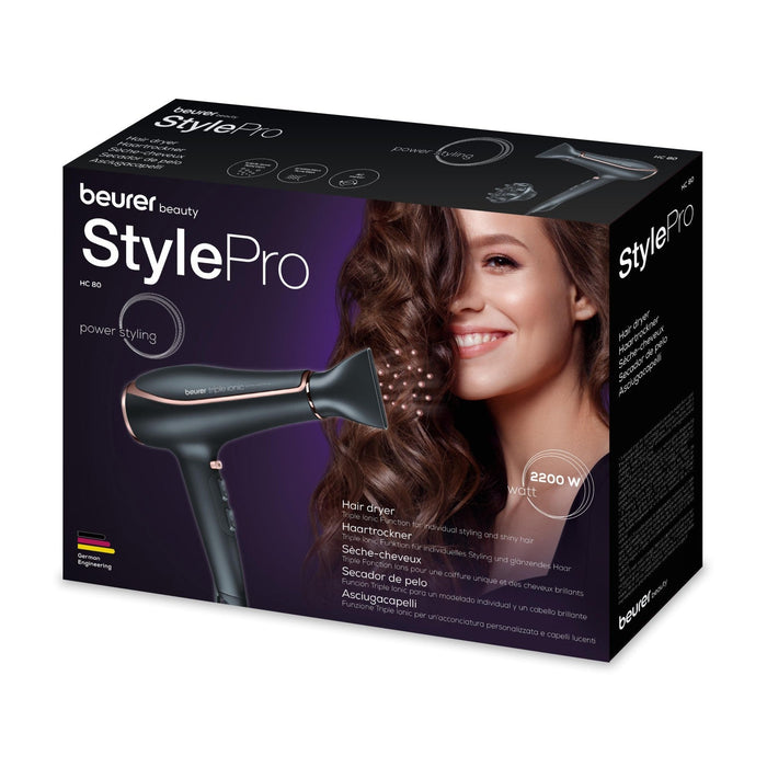 Beurer Germany Hair Dryer HC 80 Fast Drying, Triple Ionic Function, Variable Heat & Speed, 2200W