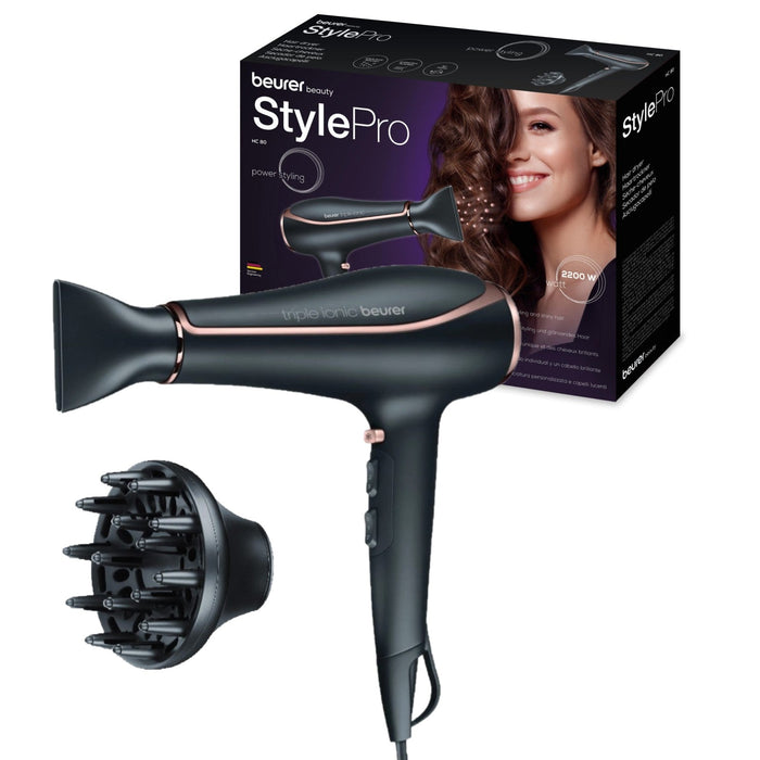 Beurer Germany Hair Dryer HC 80 Fast Drying, Triple Ionic Function, Variable Heat & Speed, 2200W