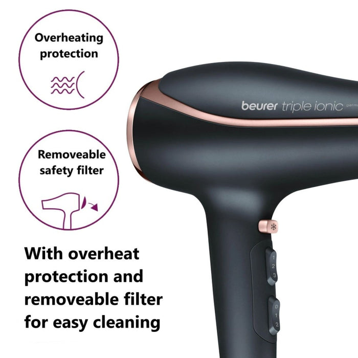 Beurer Germany Hair Dryer HC 80 Fast Drying, Triple Ionic Function, Variable Heat & Speed, 2200W