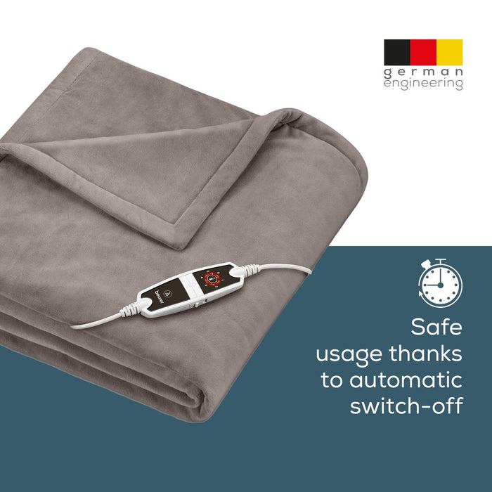 Beurer HD 150 XXL Electric Blanket Throw | Heated Over Blanket for Sofa, Bed, Study | 1.5x2m | Taupe Grey