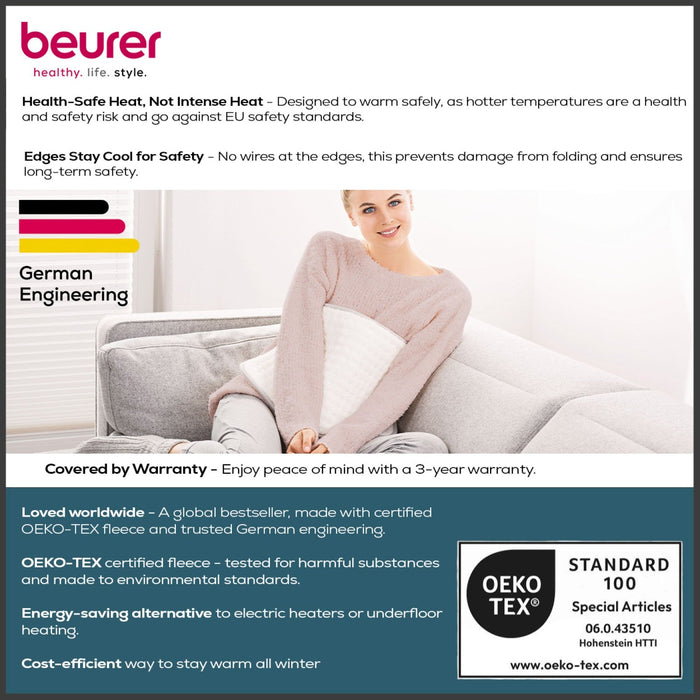Beurer HK 42 COSY Heating Pad: XL 44x33cm. Low Energy Use & Super Fleecy