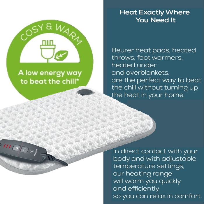 Beurer Germany HK 43 XL Heat Pad | Super Cosy | Low Energy Use | 3 Temperature Settings | Washable | 44x33cm