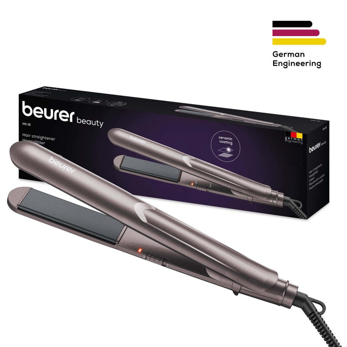 Beurer HS 15 Hair Straightener: Fast Heating | Ceramic Coating | Gentle on Hair | Straighten, Curl or Wave