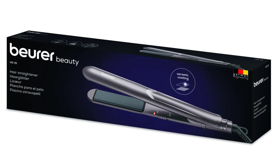 Beurer HS 15 Hair Straightener: Fast Heating | Ceramic Coating | Gentle on Hair | Straighten, Curl or Wave