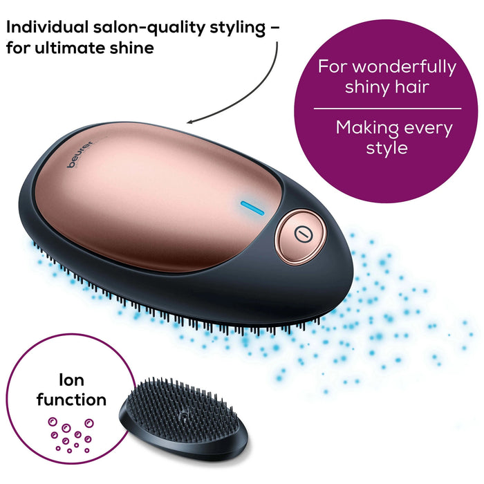 Beurer HT 10 Detangling Brush with Ion Technology. Handbag Size & Portable. Black & Rose