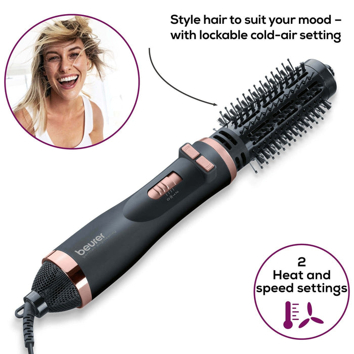 Beurer Germany HT 80 Rotating Hot Air Styling & Drying Brush. 2 Attachments for Straight Hair, Volume & Bounce or Curls & Waves