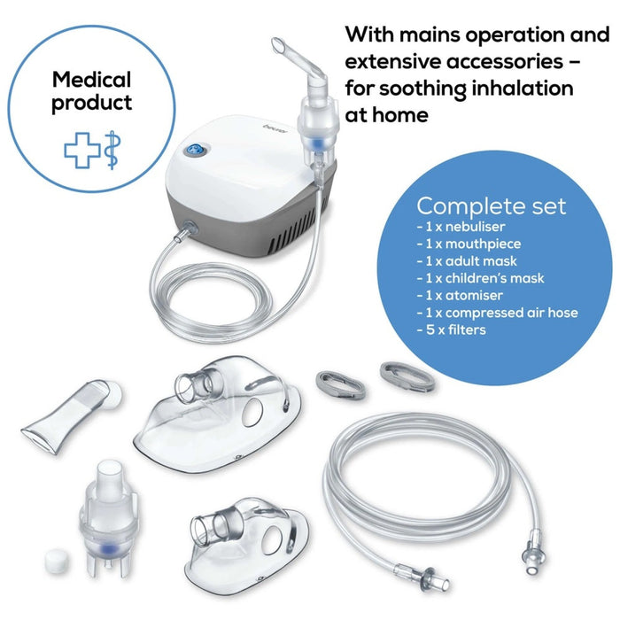 ﻿Beurer IH 18 Compressed Air Technology Nebuliser Including Accessories - Fast, Effective Upper & Lower Airway Relief