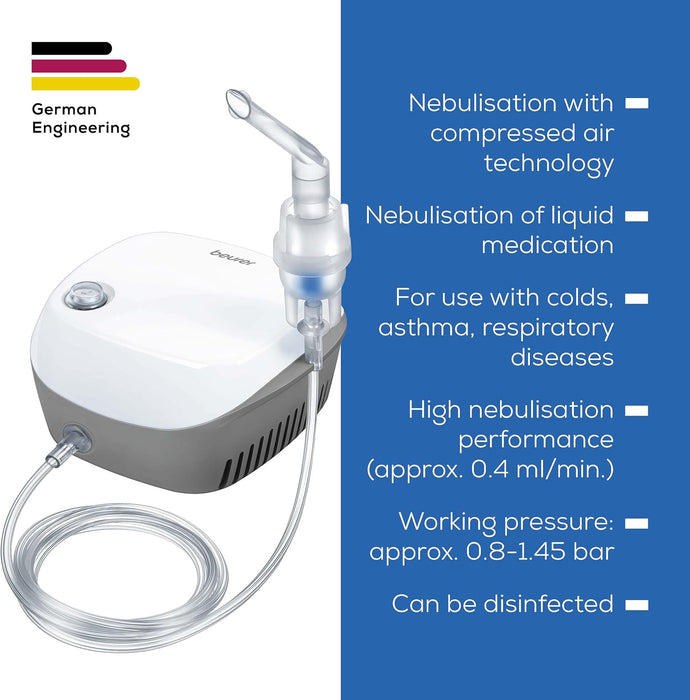 ﻿Beurer IH 18 Compressed Air Technology Nebuliser Including Accessories - Fast, Effective Upper & Lower Airway Relief