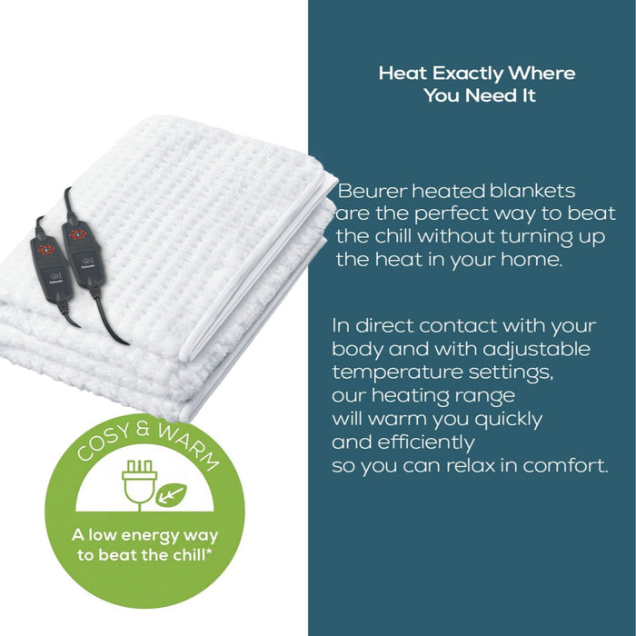 Beurer Germany Indulgence Heated Electric Blanket Mattress Topper | Dual Controls | 6 Heat Settings | Low Energy Use | Super King XL (180 x 200 cm)