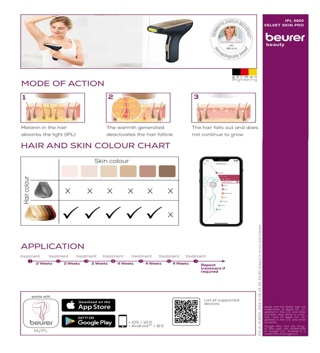 Beurer IPL Laser Hair Removal Device: Cordless IPL 8800+App for Face & Body