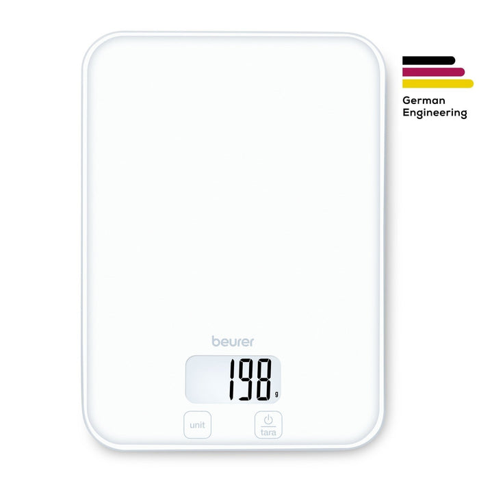 Beurer Germany KS 19 Digital Kitchen Scale | 1g Increments to 5kg. Tare Mode. Glass | Classic White