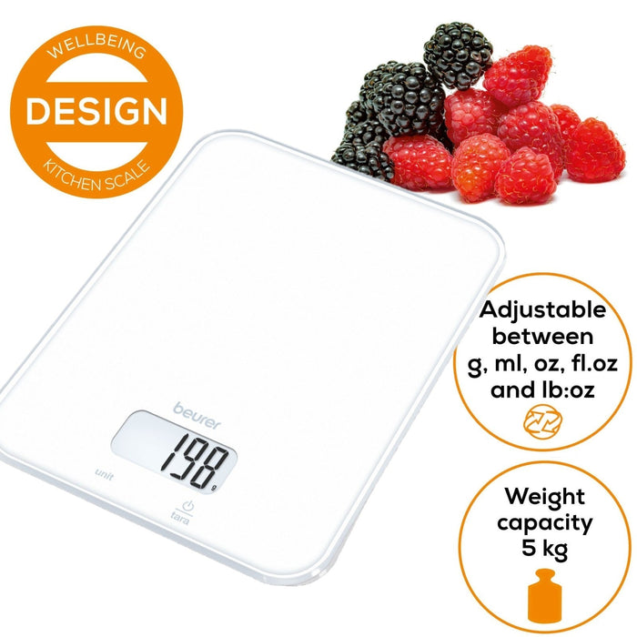 Beurer Germany KS 19 Digital Kitchen Scale | 1g Increments to 5kg. Tare Mode. Glass | Classic White