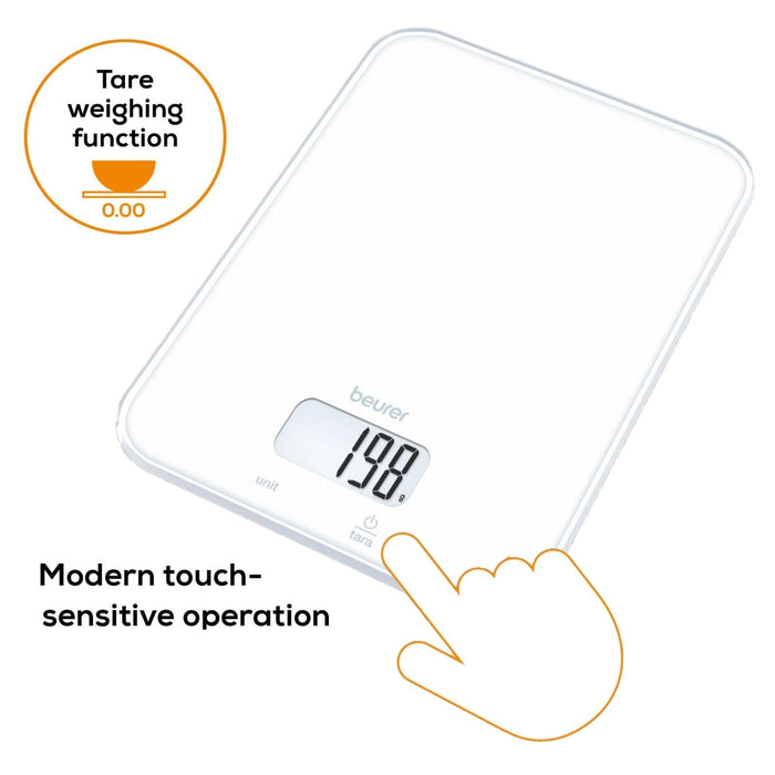 Beurer Germany KS 19 Digital Kitchen Scale | 1g Increments to 5kg. Tare Mode. Glass | Classic White