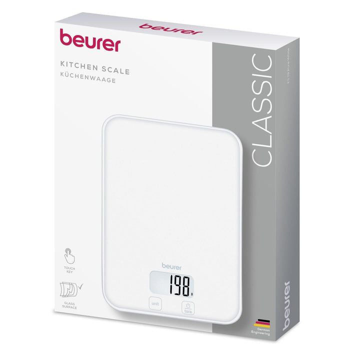 Beurer Germany KS 19 Digital Kitchen Scale | 1g Increments to 5kg. Tare Mode. Glass | Classic White
