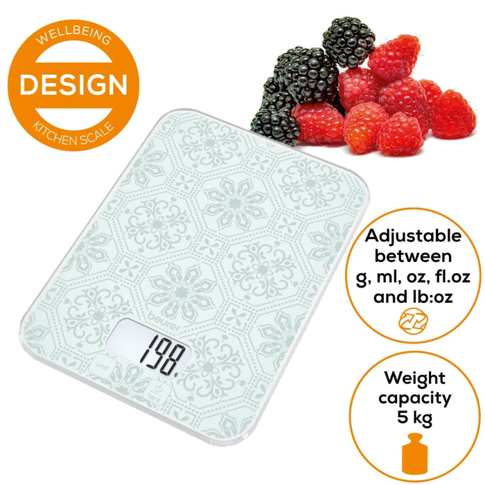 Beurer Germany KS 19 Digital Kitchen Scale | 1g Increments to 5kg. Tare Mode | Vintage Glass